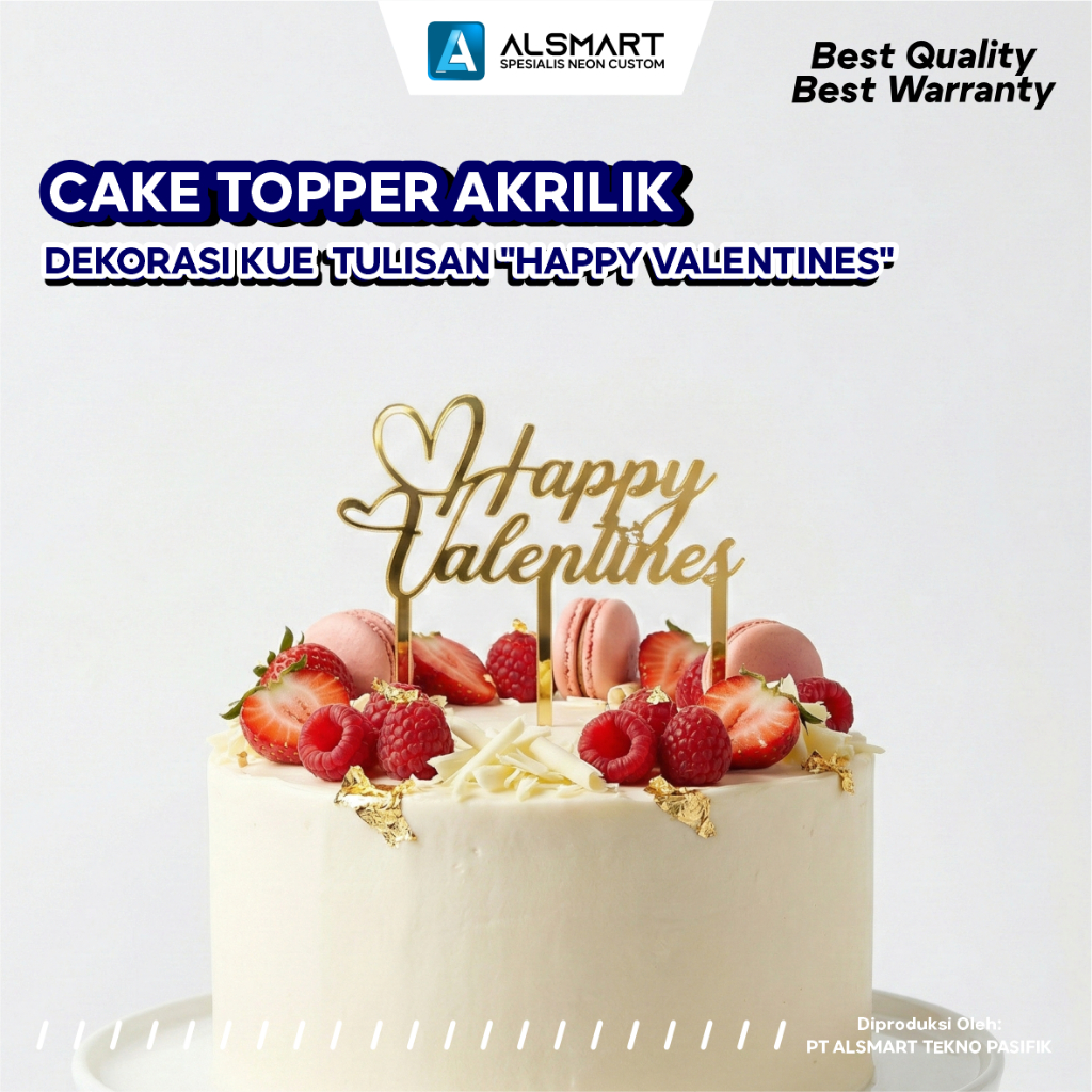 Cake Topper Akrilik Happy Valentines Dekorasi Topping Kue Ulang Tahun Baking Grosir Premium Gold