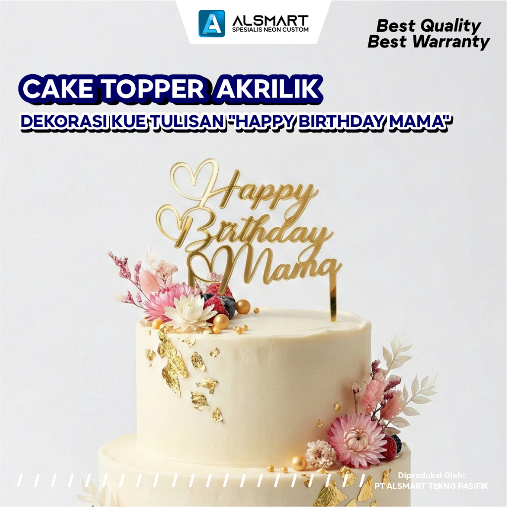 Cake Topper Happy Birthday Mama Akrilik Gold Hiasan Kue Ulang Tahun Ibu Mama Bunda Dekorasi