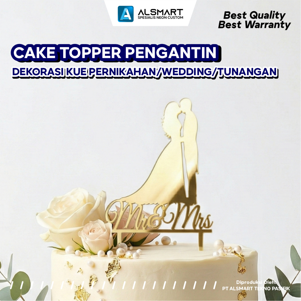 Cake Topper Pengantin Akrilik Gold Wedding Decoration Hiasan Kue Pernikahan Tunangan preview