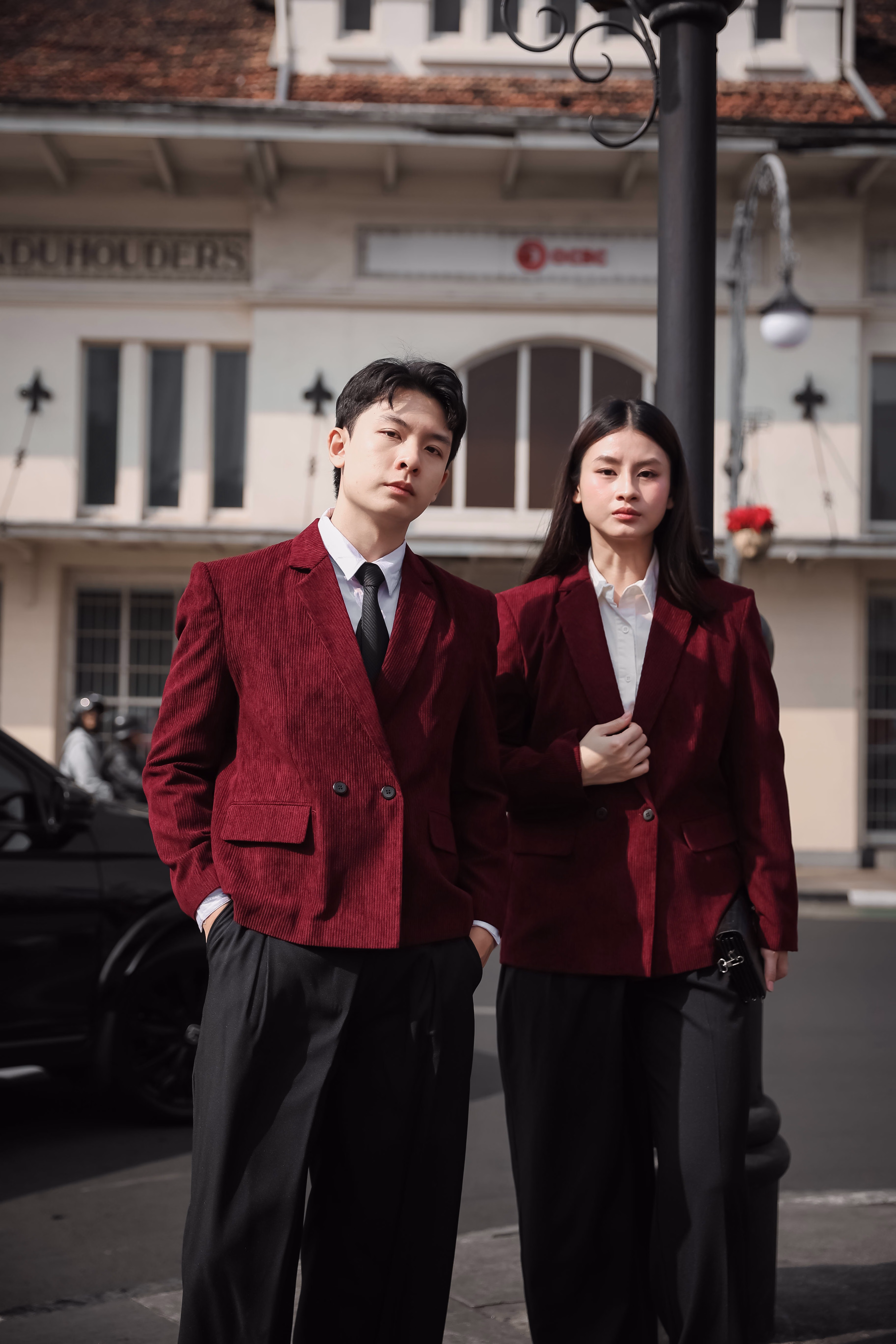 Blazer Pria/wanita Kasual Cozy Maroon Corduroy unisex double breasted 6