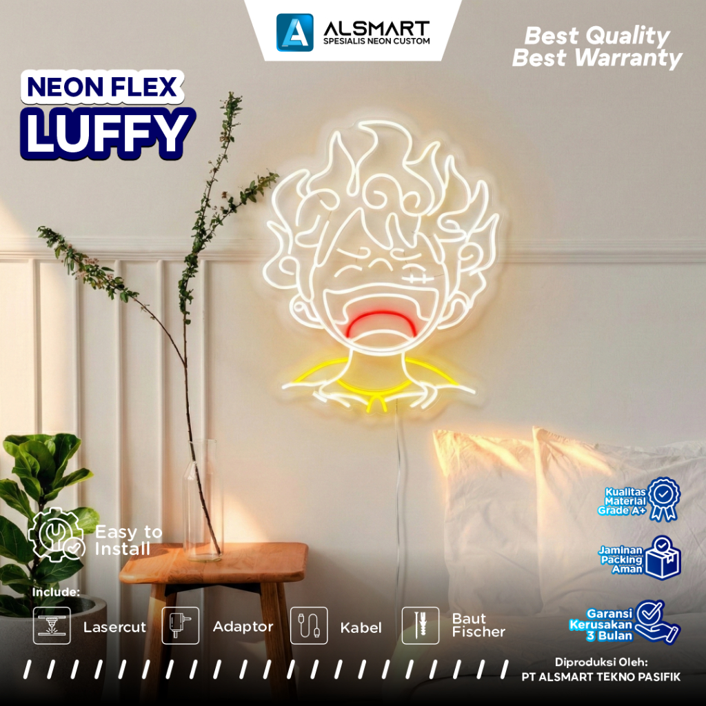Lampu Neon Flex Luffy Gear 5 Nika Laughing Hiasan Dinding LED Anime One Piece Untuk Kamar Wibu 4