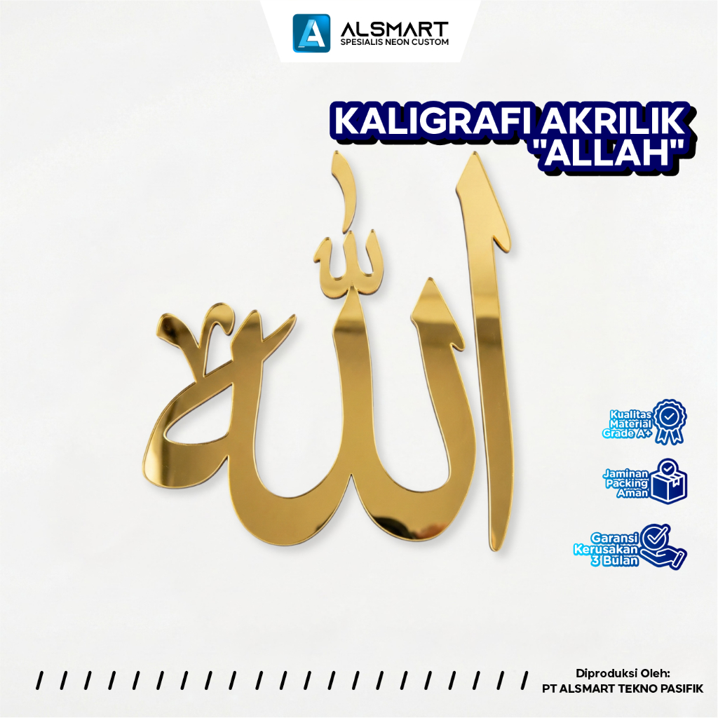 Kaligrafi Dinding ALLAH Akrilik Gold/Silver/Black Mirror Timbul Dekorasi Minimalis Tebal Aesthetic