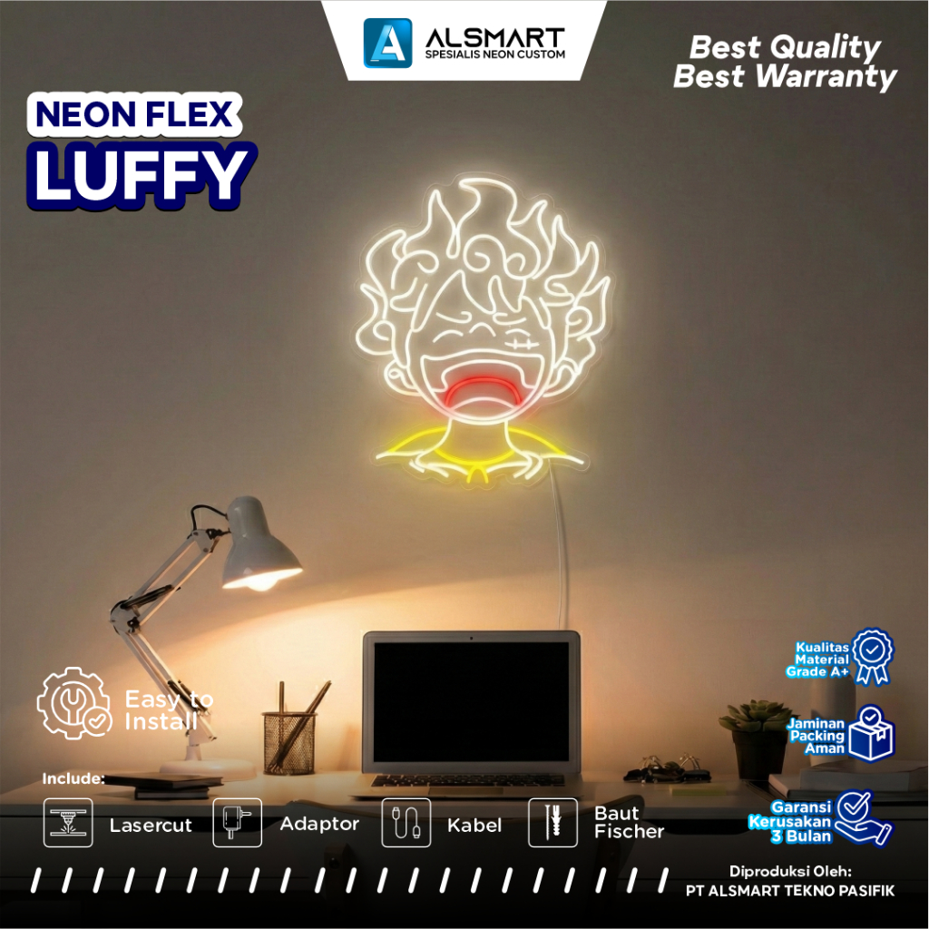 Lampu Neon Flex Luffy Gear 5 Nika Laughing Hiasan Dinding LED Anime One Piece Untuk Kamar Wibu