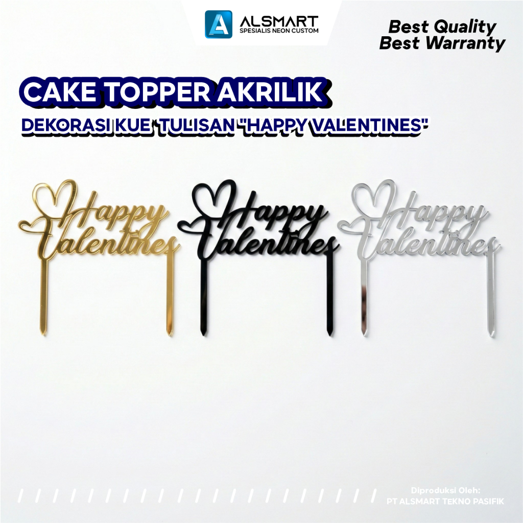 Cake Topper Akrilik Happy Valentines Dekorasi Topping Kue Ulang Tahun Baking Grosir Premium Gold preview
