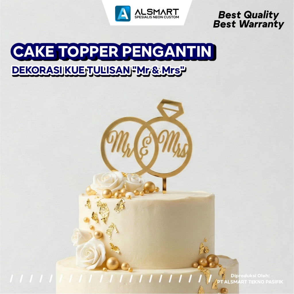 Cake Topper Mr & Mrs Bulat Akrilik Dekorasi Kue Cake Pernikahan Wedding Pengantin Tunangan Sangjit