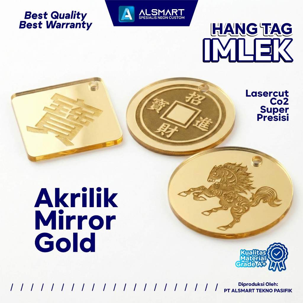 Label Hang Tag Parsel Hampers Imlek 2026 CNY Akrilik Gold Mirror Gantungan Hampers Chinese New Year