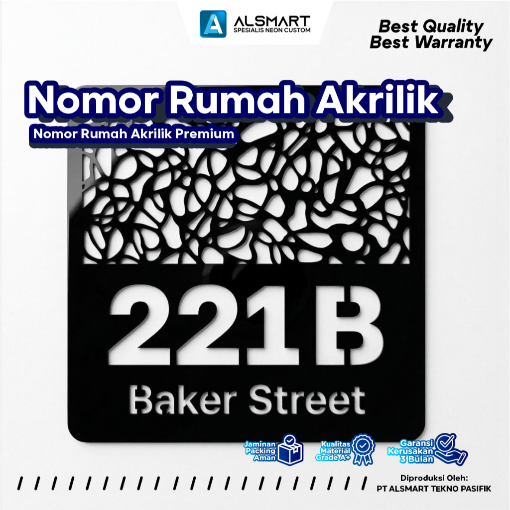 Nomor Rumah Akrilik Alsmart 22x22cm Custom Desain Modern Glossy Akrilik 3mm preview