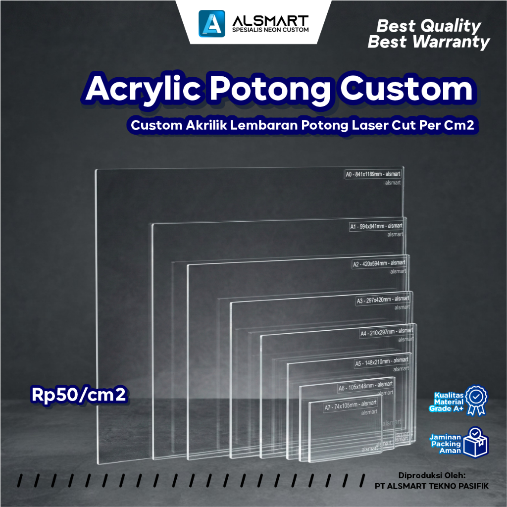 Akrilik Potong Custom Lembaran Per Cm2- Acrylic Bening/Hitam/Putih Susu Akrilik Custom Laser Cutting