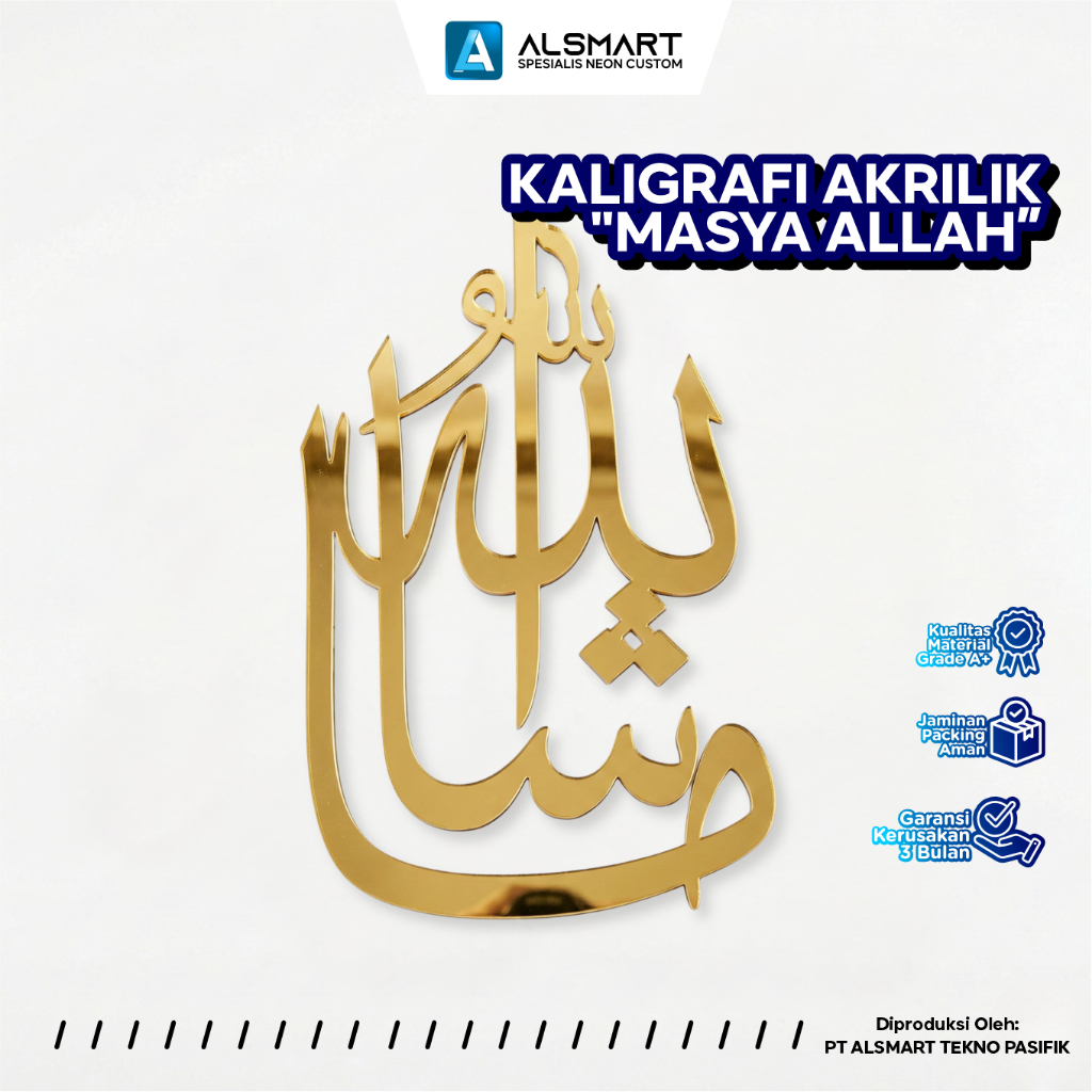 Kaligrafi Akrilik Masya Allah Mirror Timbul Hiasan Dinding Islamic Gold Silver Black Dekorasi Islami