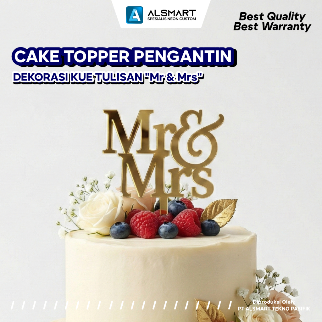 Cake Topper Mr & Mrs Akrilik Elegan Hiasan Topping Kue Pengantin Wedding Pernikahan Tunangan Sangjit