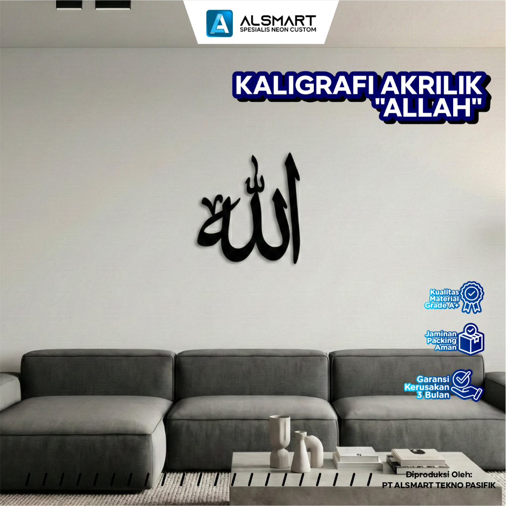 Kaligrafi Dinding ALLAH Akrilik Gold/Silver/Black Mirror Timbul Dekorasi Minimalis Tebal Aesthetic preview