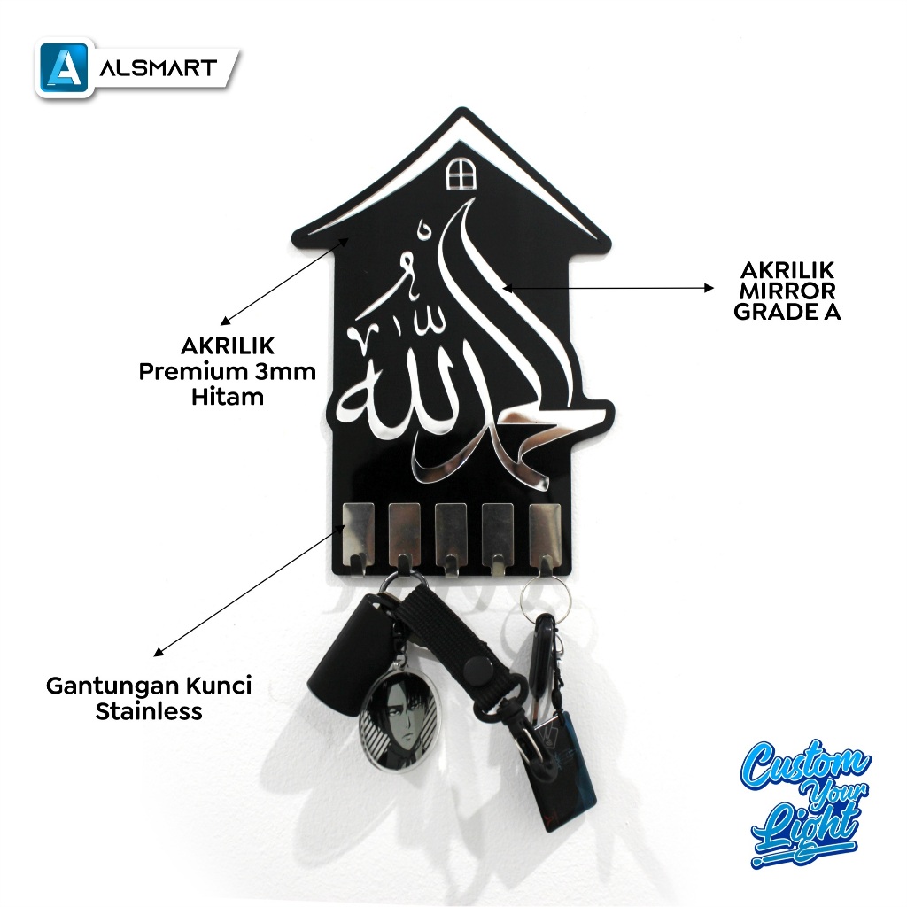 Gantungan Kunci Wall Hook Akrilik Mirror Gold/Silver | Kaligrafi & Nama | Souvenir Eksklusif & Mewah preview