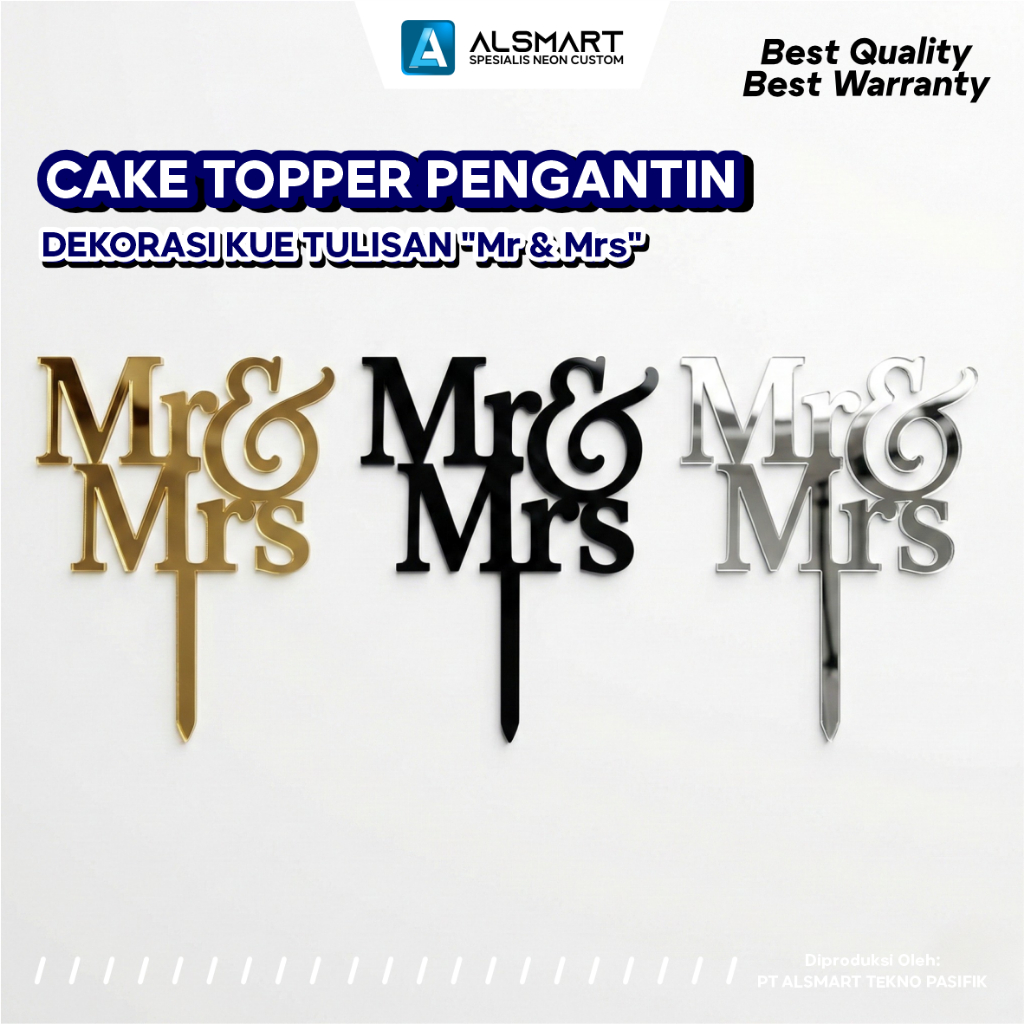 Cake Topper Mr & Mrs Akrilik Elegan Hiasan Topping Kue Pengantin Wedding Pernikahan Tunangan Sangjit preview