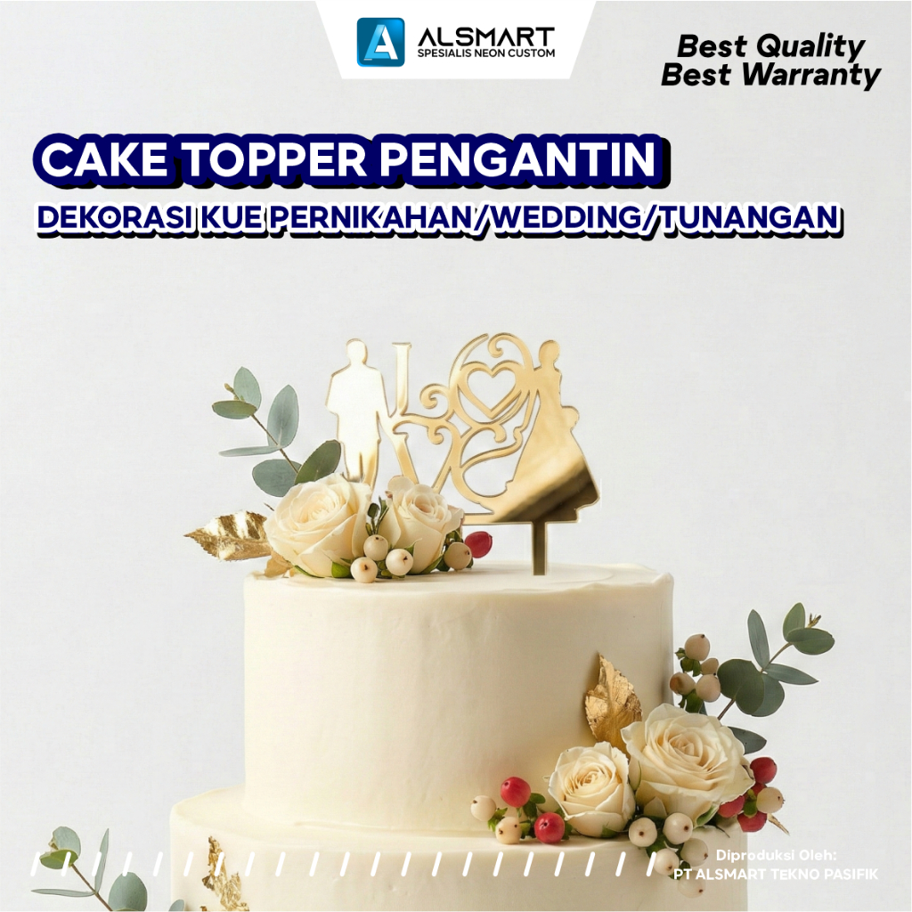 Cake Topper Pengantin Akrilik Gold Wedding Decoration Hiasan Kue Pernikahan Tunangan