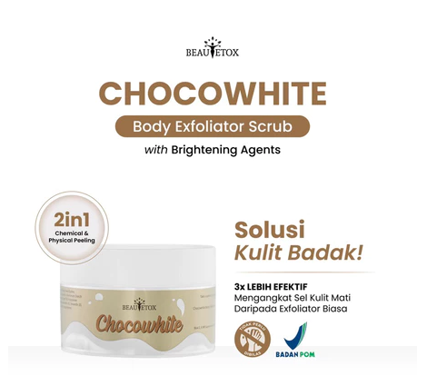 Beautetox Lulur Tanpa Bilas Whitemilky Jasmine Chocowhite Exfoliator Emulsion Body Scrub 4