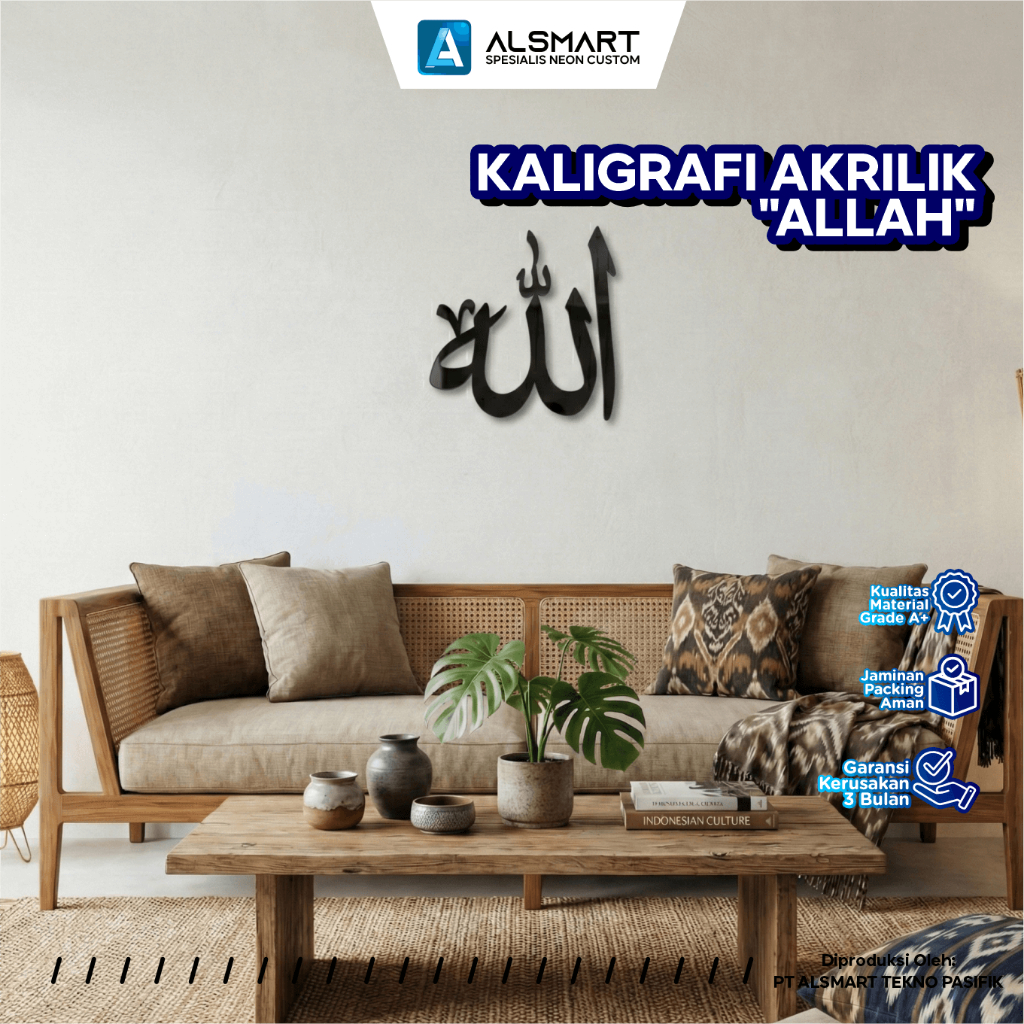 Kaligrafi Dinding ALLAH Akrilik Gold/Silver/Black Mirror Timbul Dekorasi Minimalis Tebal Aesthetic 5