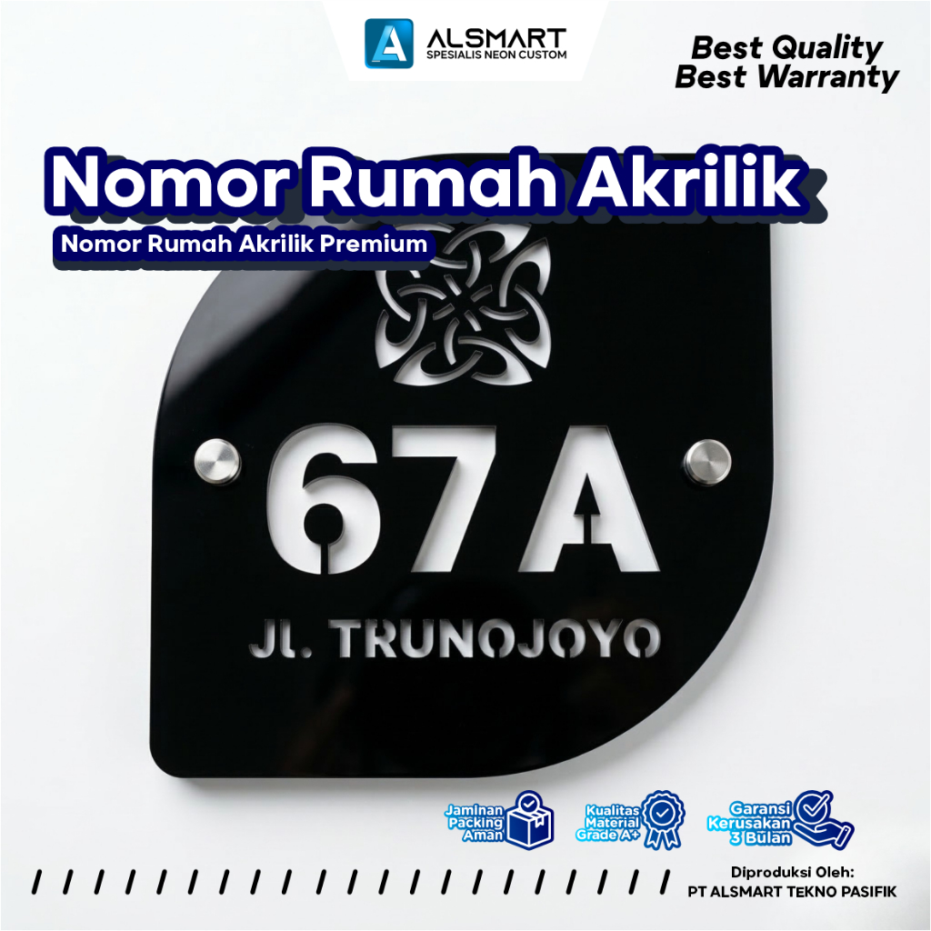Alsmart Nomor Rumah Akrilik Custom Premium Estetik Laser Cut Glossy Akrilik 3mm Ukuran 22x22cm preview