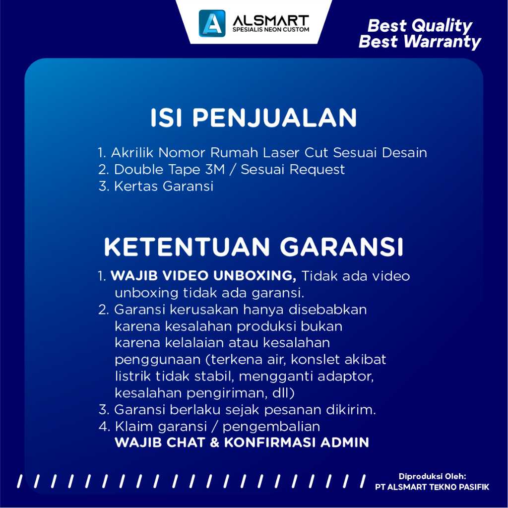 Nomor Rumah Akrilik Alsmart 22x22cm Custom Desain Modern Glossy Akrilik 3mm 3