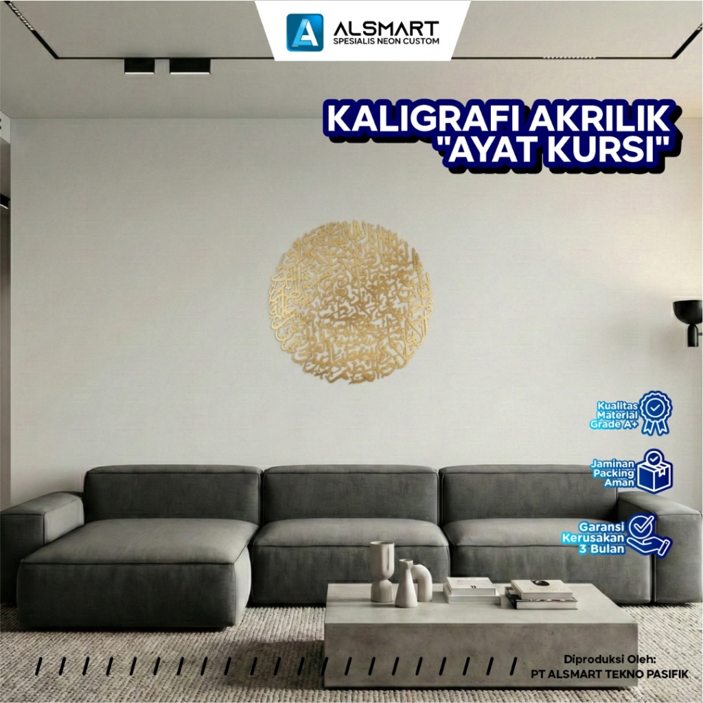Kaligrafi Dinding AYAT KURSI JUMBO Akrilik Gold/Silver/Black Mirror Timbul Dekorasi Rumah Kamar 6