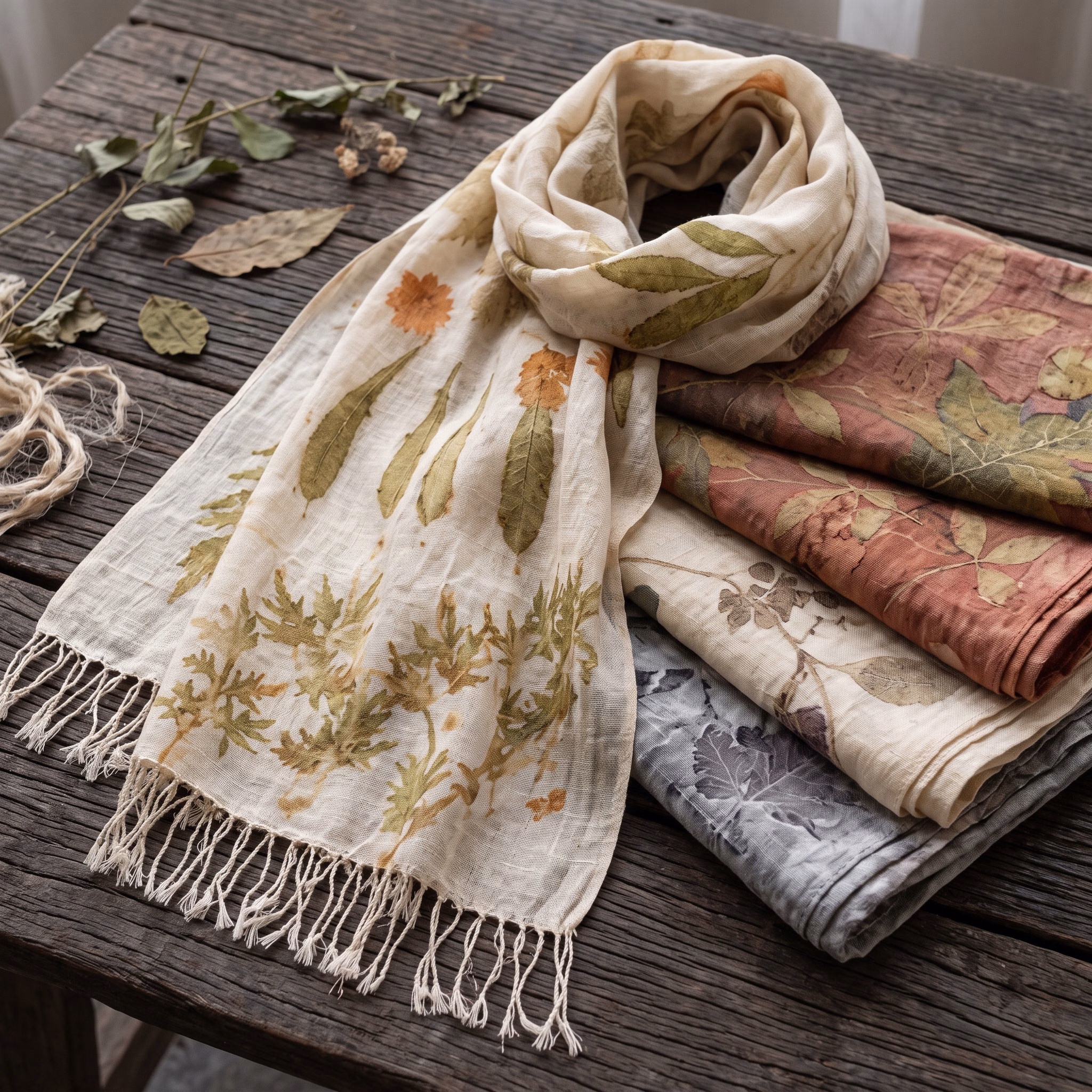 Natural-Fiber Botanical Ecoprint Scarf