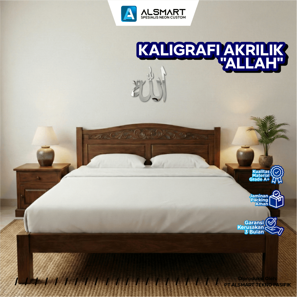 Kaligrafi Dinding ALLAH Akrilik Gold/Silver/Black Mirror Timbul Dekorasi Minimalis Tebal Aesthetic 8