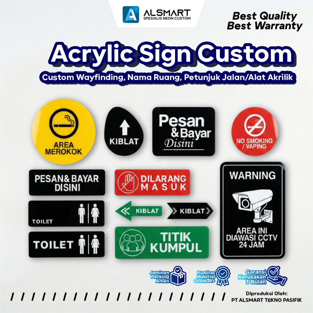 Akrilik Sign Custom Papan Nama Ruangan Rambu Peringatan (Parkir/NoEntry/Open/Kasir/CCTV) Untuk Usaha