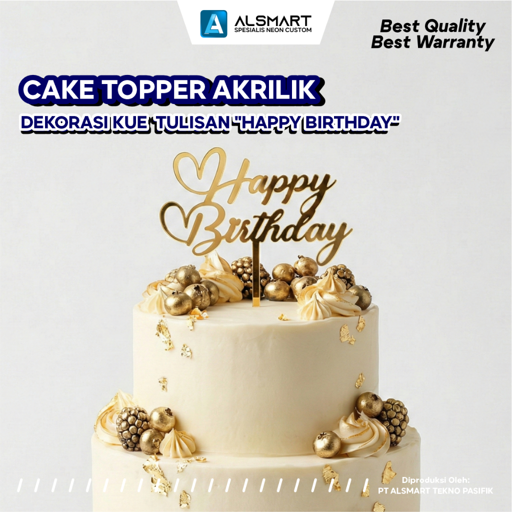 Alsmart Cake Topper Happy Birthday Akrilik Gold Hiasan Kue Ulang Tahun HBD Dekorasi Aesthetic