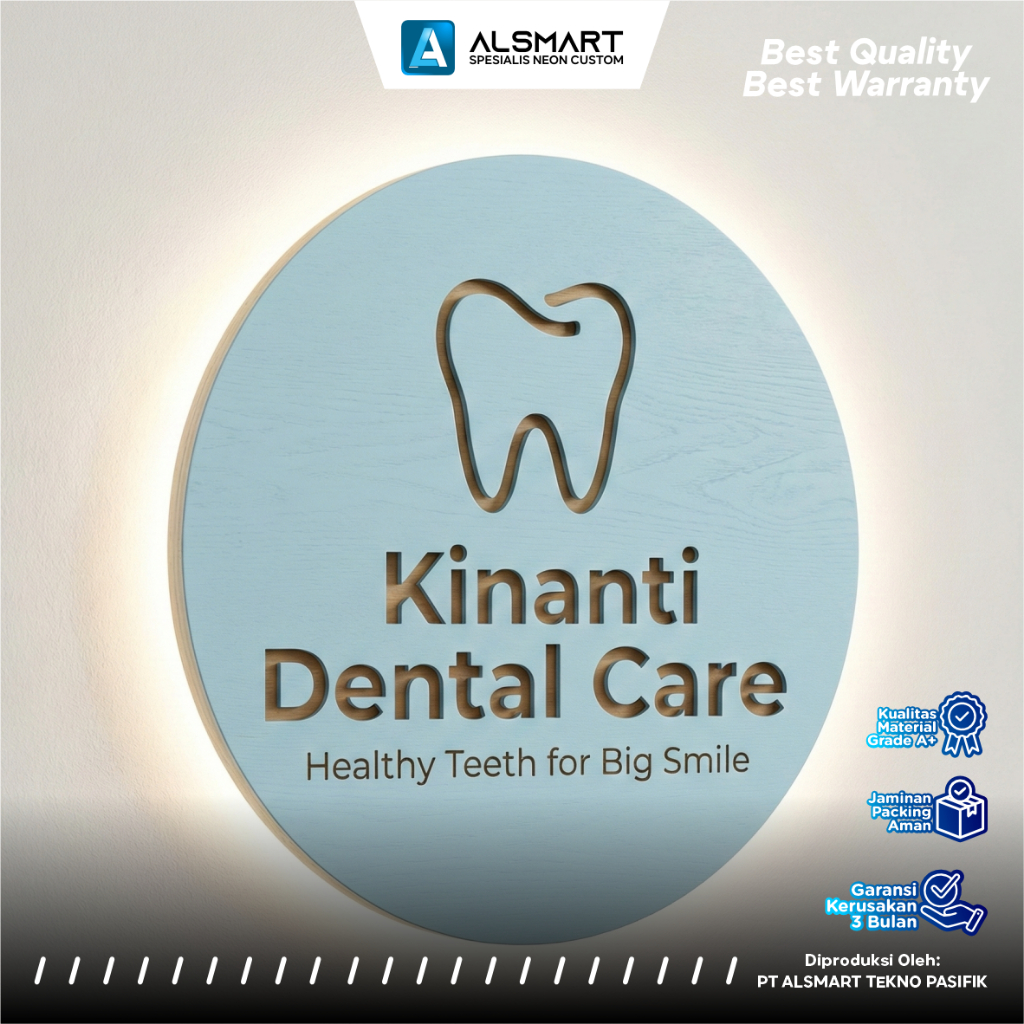Papan Logo Custom HMR MDF Plang Kayu Timbul 3D Signage Backlit Waterproof Dekorasi Toko Usaha Bisnis preview