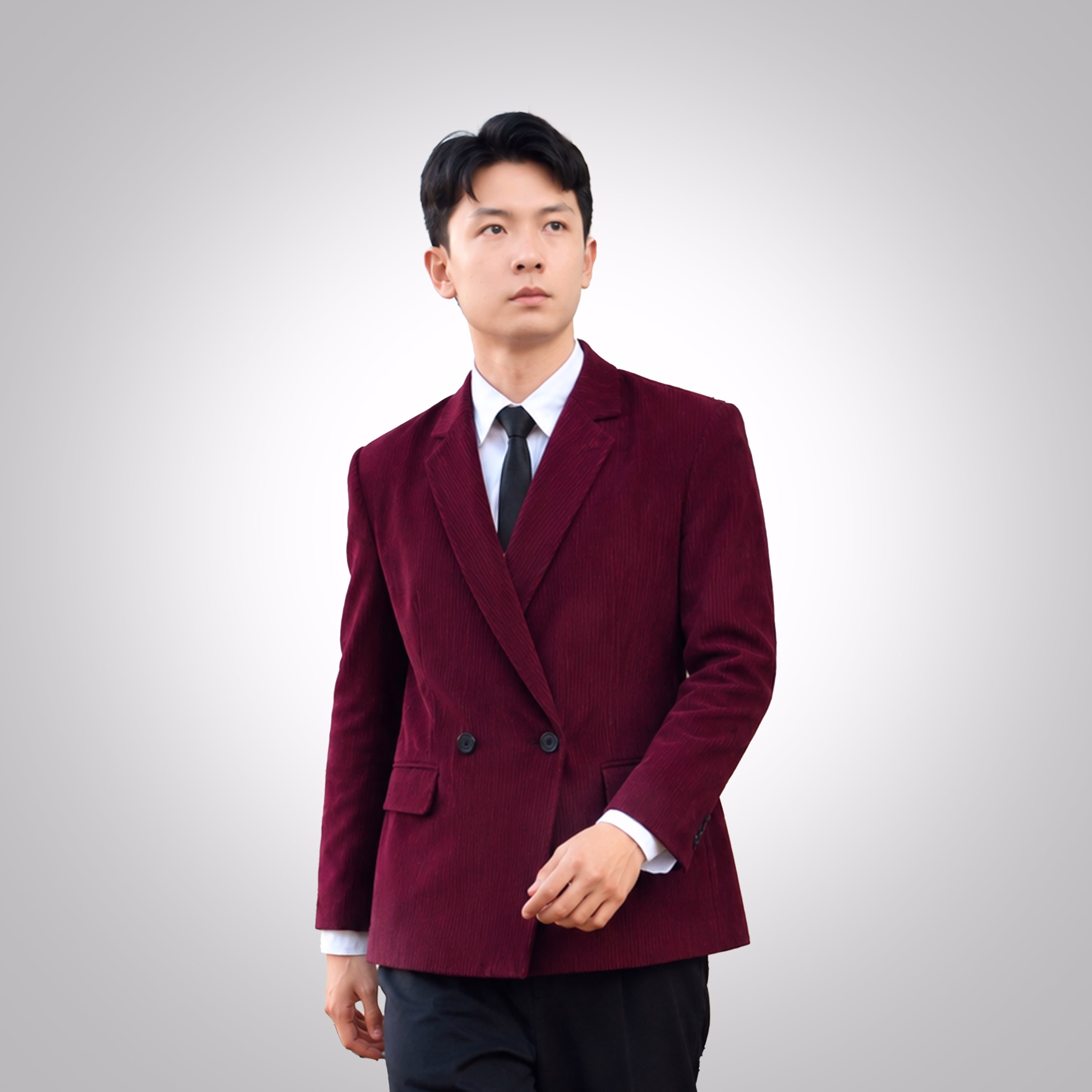 Blazer Pria/wanita Kasual Cozy Maroon Corduroy unisex double breasted