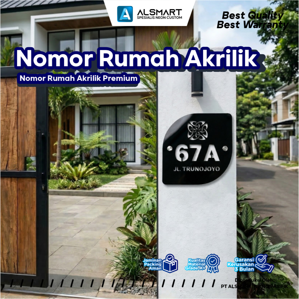 Alsmart Nomor Rumah Akrilik Custom Premium Estetik Laser Cut Glossy Akrilik 3mm Ukuran 22x22cm