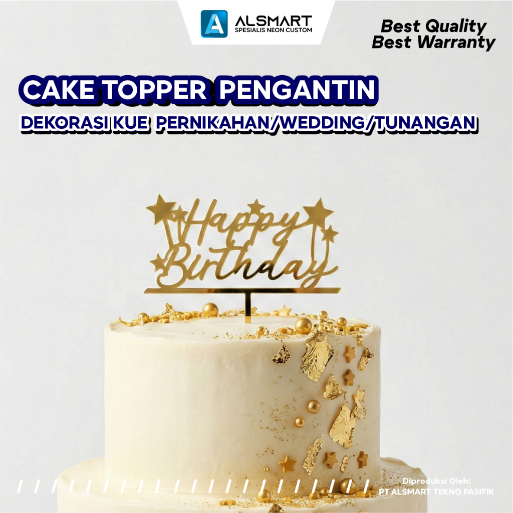 Alsmart Cake Topper Happy Birthday Akrilik Gold Hiasan Kue Ulang Tahun HBD Dekorasi Aesthetic preview