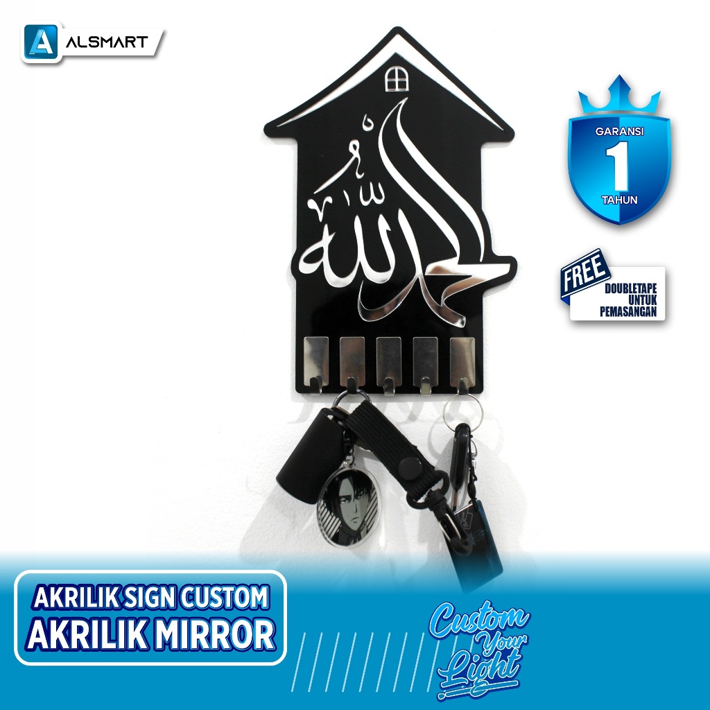 Gantungan Kunci Wall Hook Akrilik Mirror Gold/Silver | Kaligrafi & Nama | Souvenir Eksklusif & Mewah