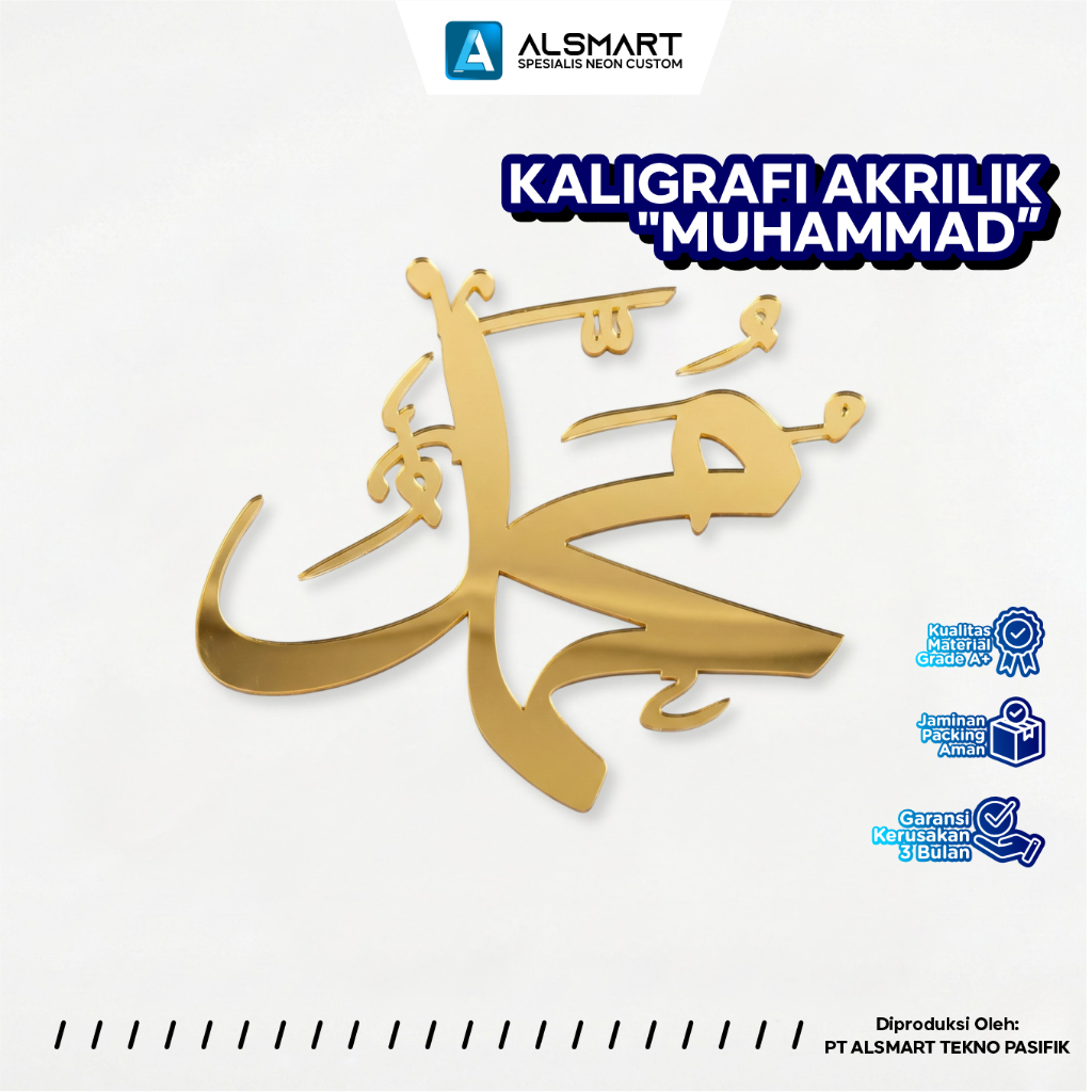 Kaligrafi Dinding MUHAMMAD Akrilik Gold/Silver/Black Mirror Timbul Dekorasi Ukuran Jumbo Minimalis